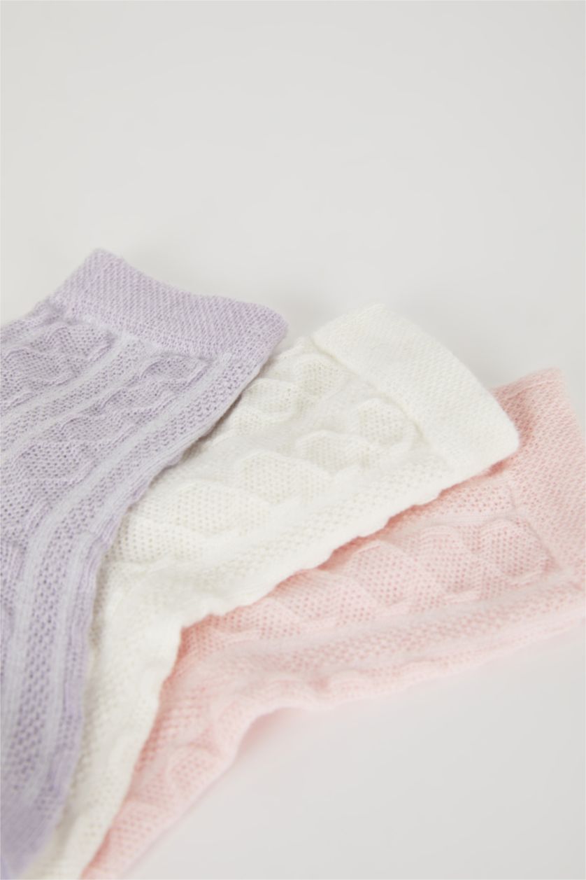 Kız Bebek Karma Kız Bebek Kaydırmaz Taban 3'lü Pamuklu Uzun Çorap