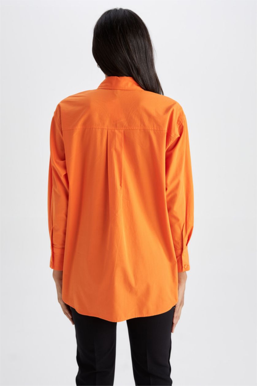 WOMAN Orange Relax Fit Shirt Collar Poplin Long Sleeve Tunic