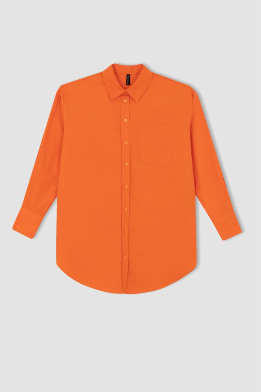 WOMAN Orange Relax Fit Shirt Collar Poplin Long Sleeve Tunic