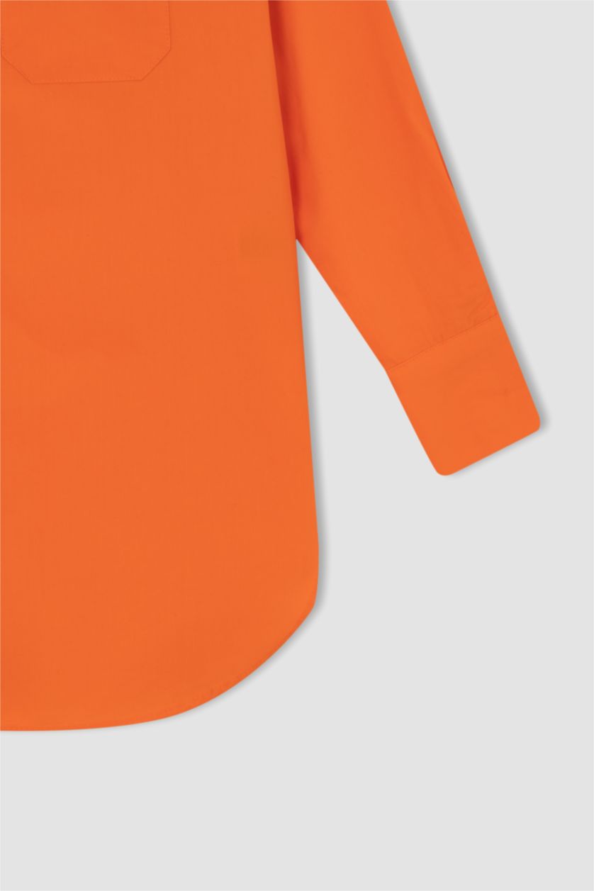 WOMAN Orange Relax Fit Shirt Collar Poplin Long Sleeve Tunic