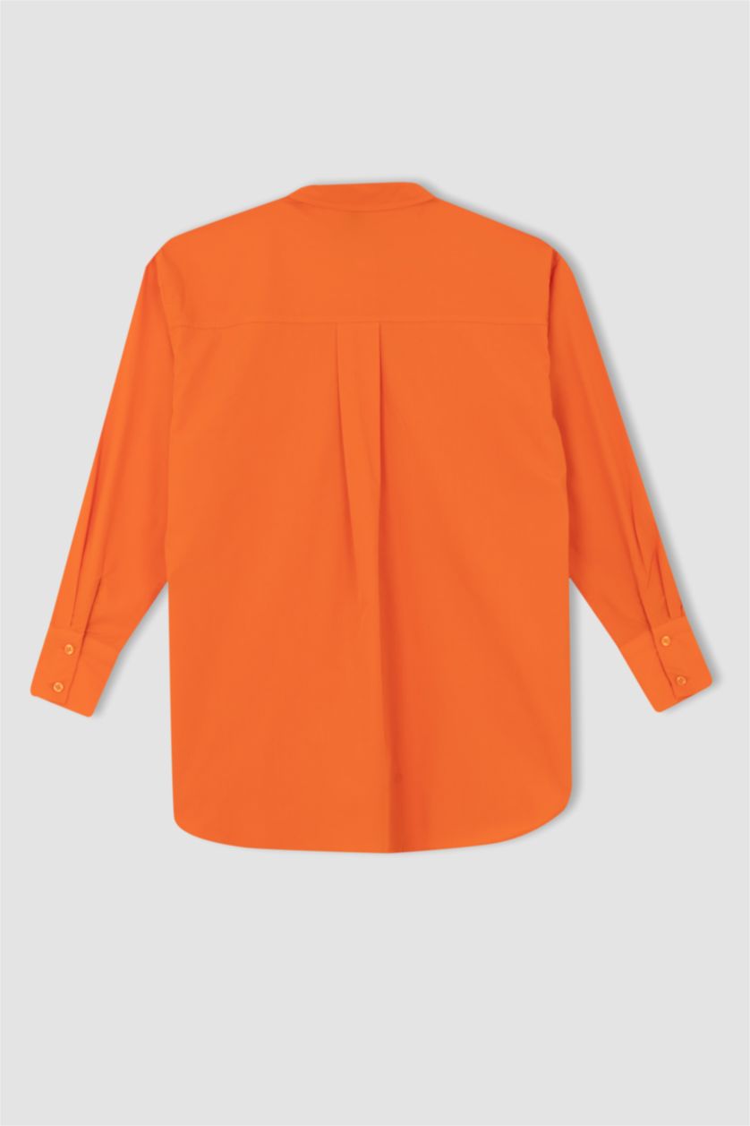 WOMAN Orange Relax Fit Shirt Collar Poplin Long Sleeve Tunic
