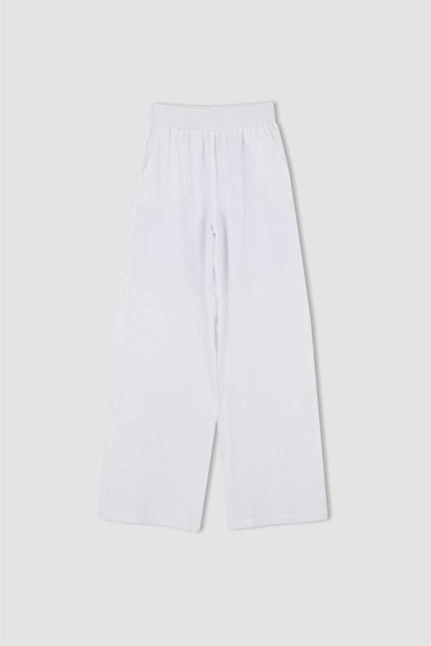 FEMME Blanc Pantalon Coton Jambes larges