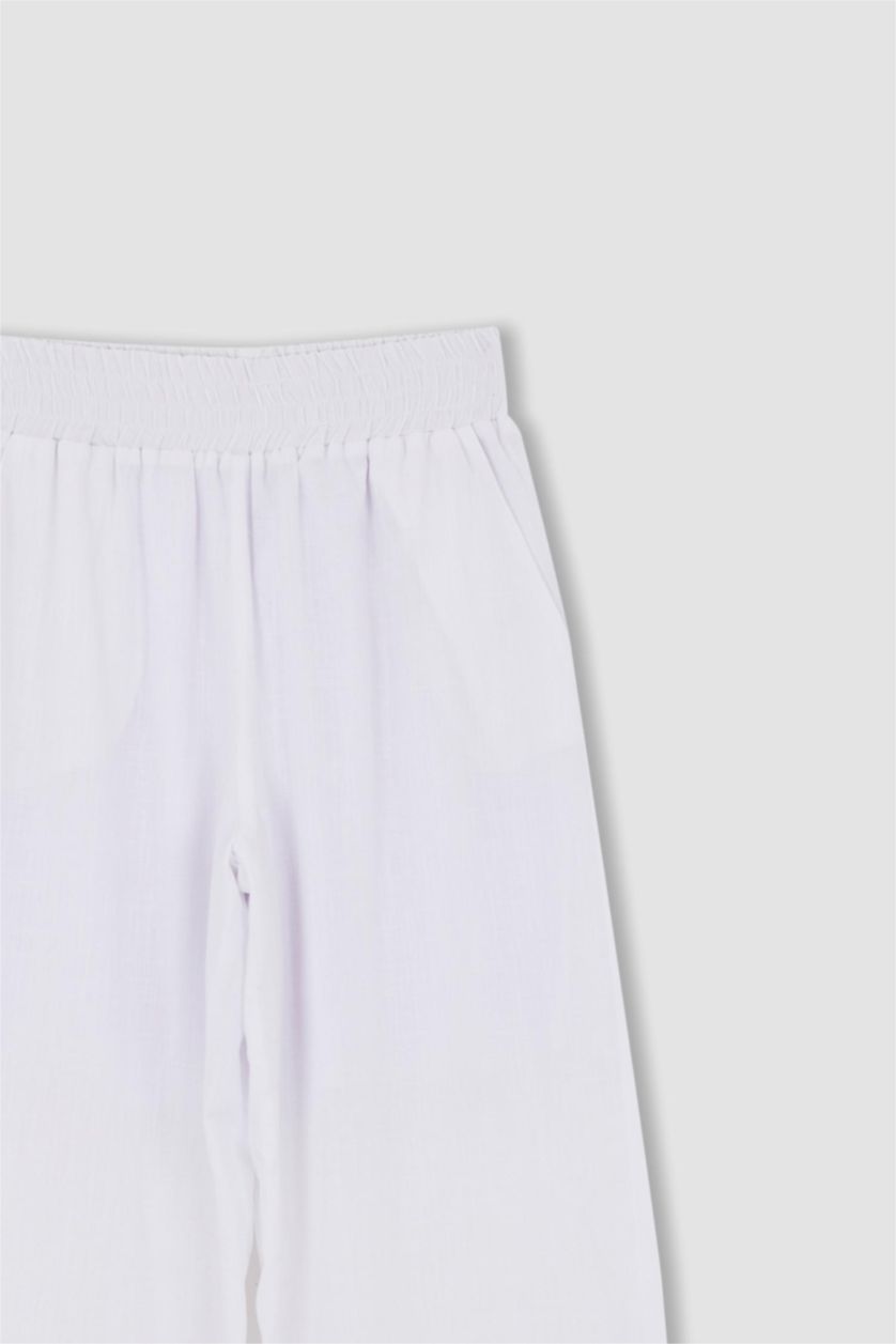 FEMME Blanc Pantalon Coton Jambes larges