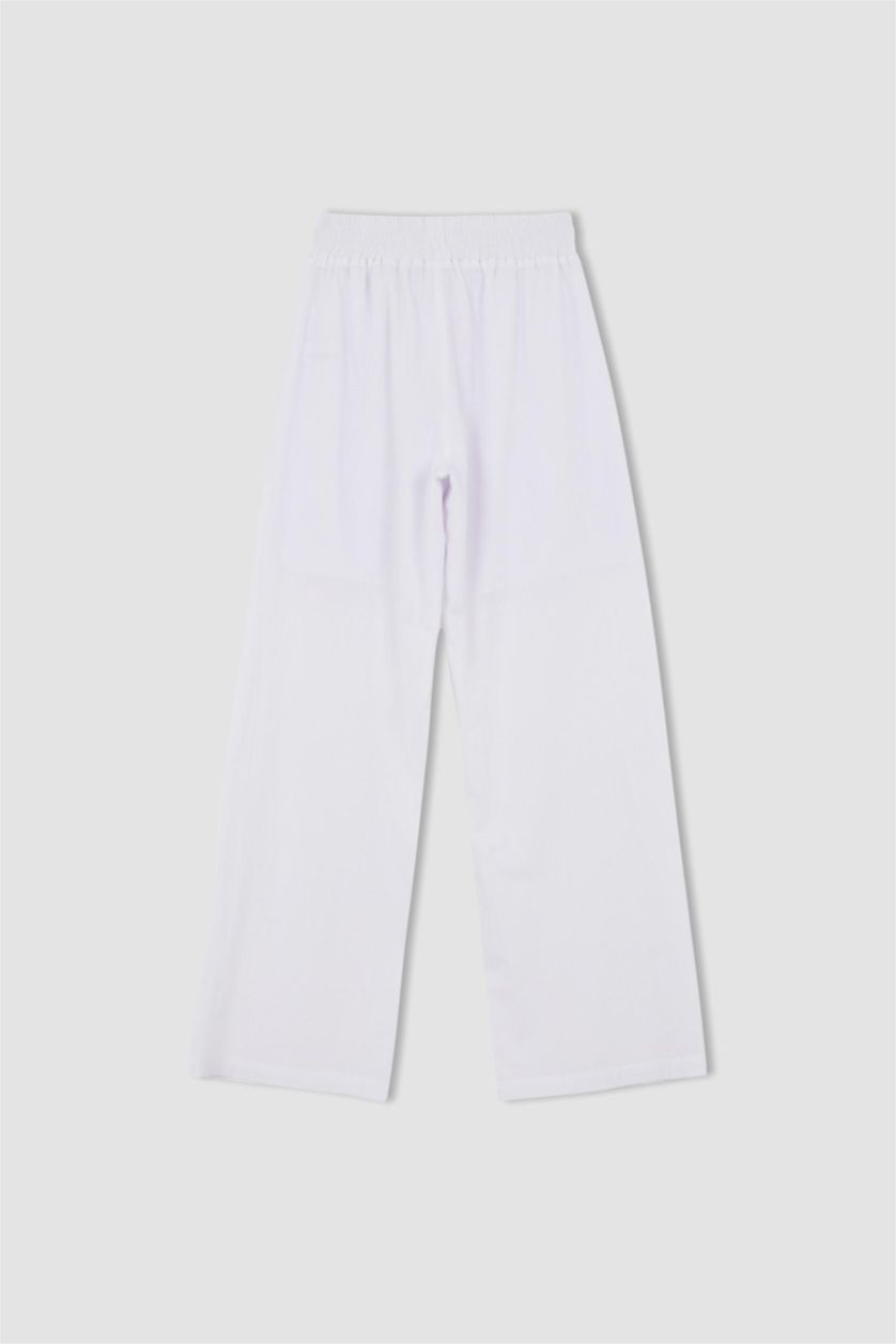 FEMME Blanc Pantalon Coton Jambes larges