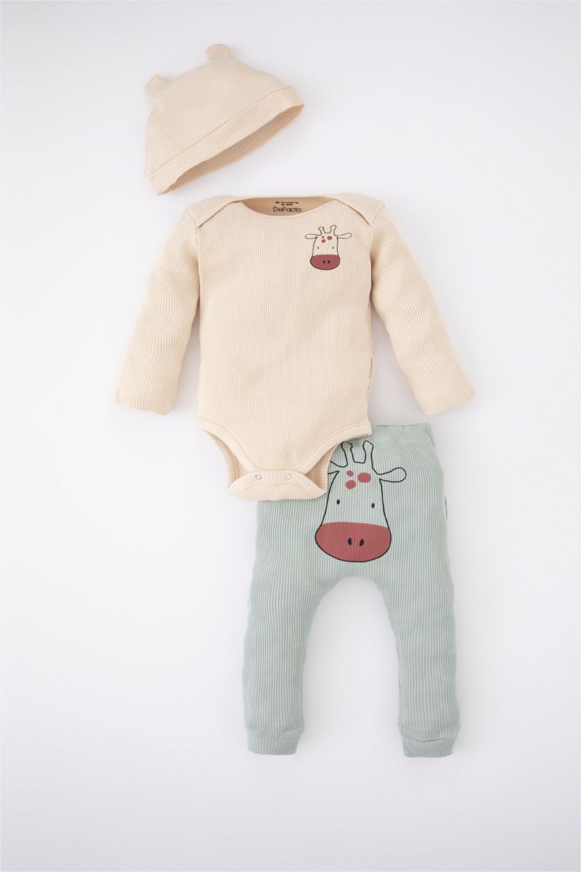 BABY BOY Beige 3 piece Regular Fit Crew Neck Set