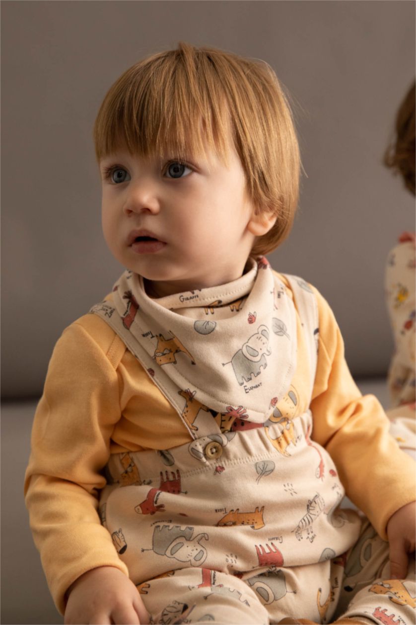 Erkek Bebek Taş Yenidoğan Safari Baskılı 2'li Önlük Erkek Bebek