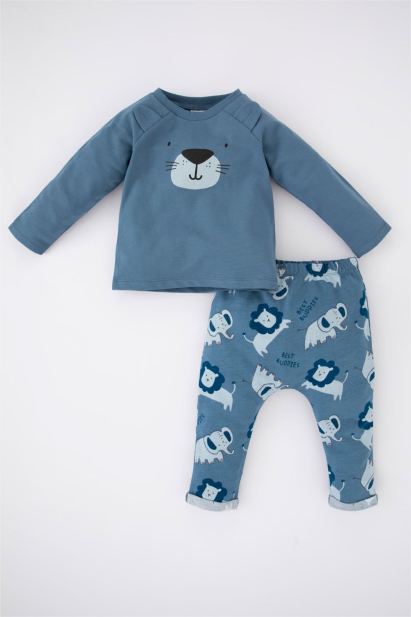 BÉBÉ GARÇON Bleu Ensemble En Tricot 2 Polaires Col Ras Du Cou Animal Manche Longue 2 BéBé Garçon