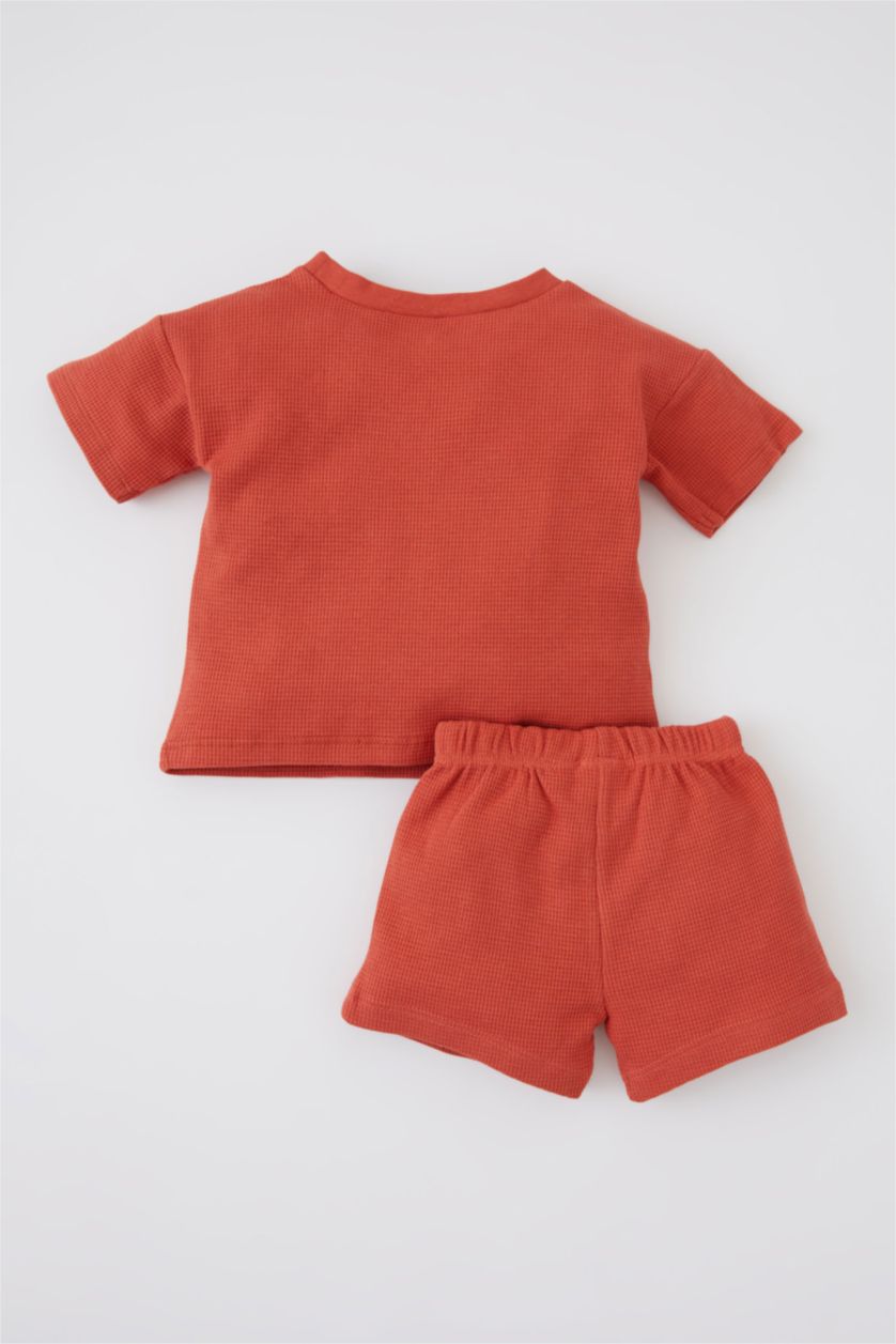 BÉBÉ GARÇON Orange Clair Ensemble t-shirt et short à manches courtes gaufré coupe standard pour bébé garçon