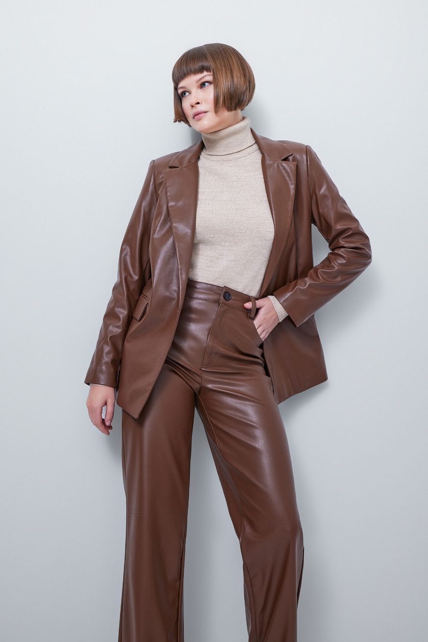 Женщины Коричневый Блейзер из искусственной кожи для женщин