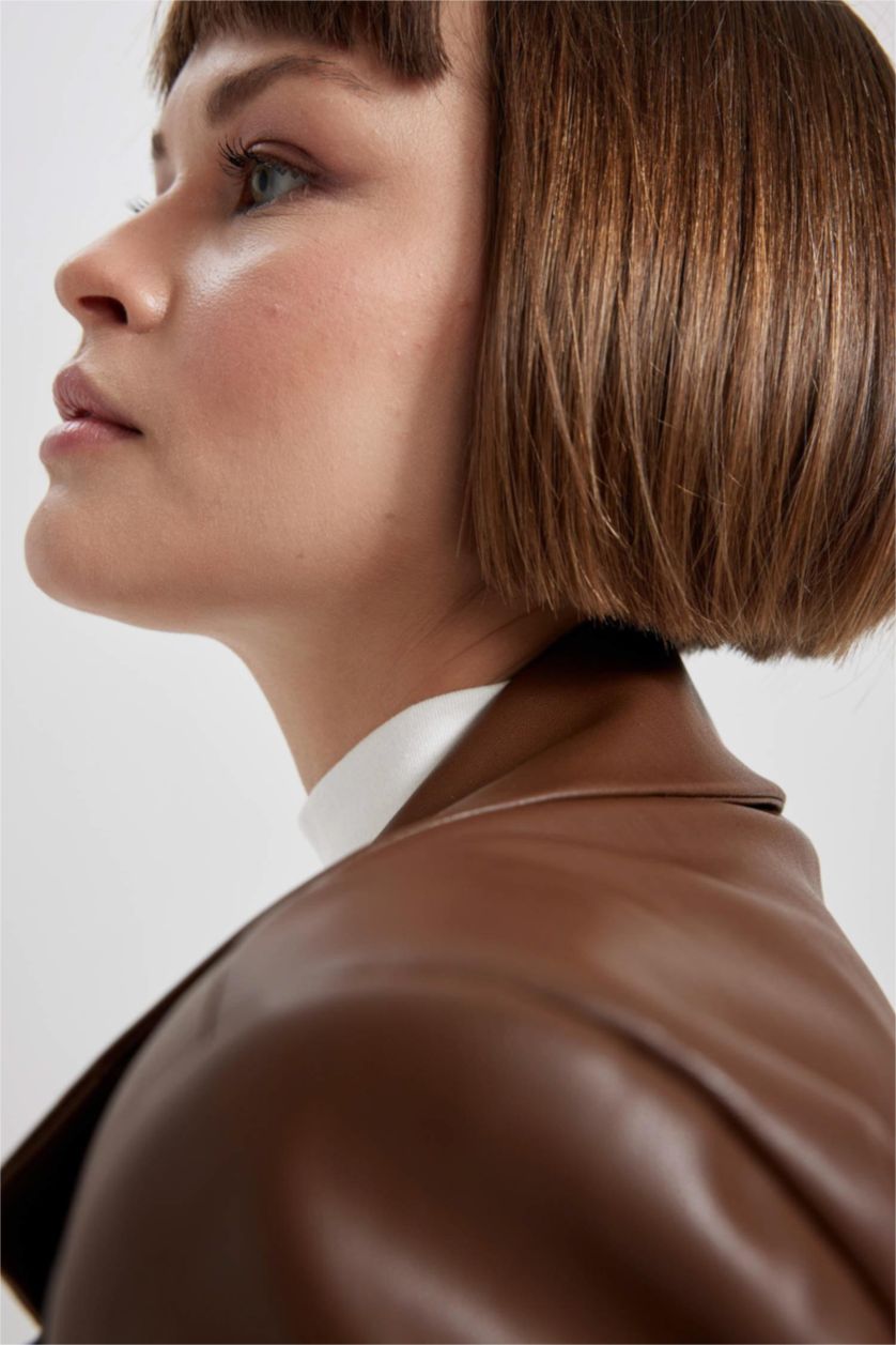 Женщины Коричневый Блейзер из искусственной кожи для женщин