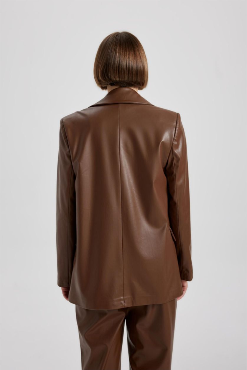 Женщины Коричневый Блейзер из искусственной кожи для женщин