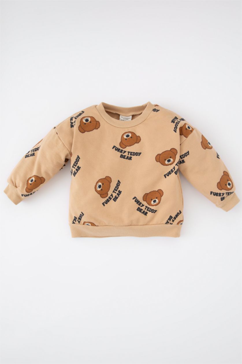 Baby Boy Beige Regular Fit Animal Crew Neck Sweatshirt
