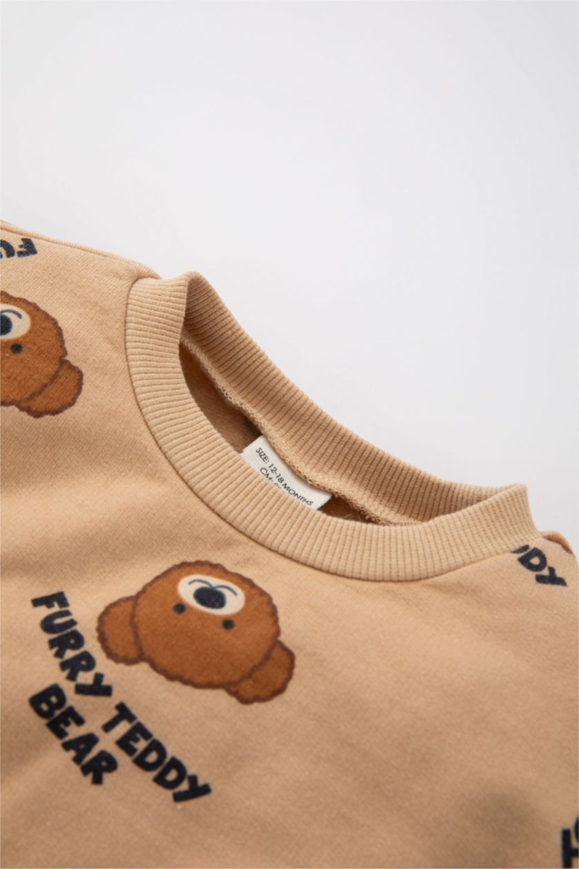 Baby Boy Beige Regular Fit Animal Crew Neck Sweatshirt