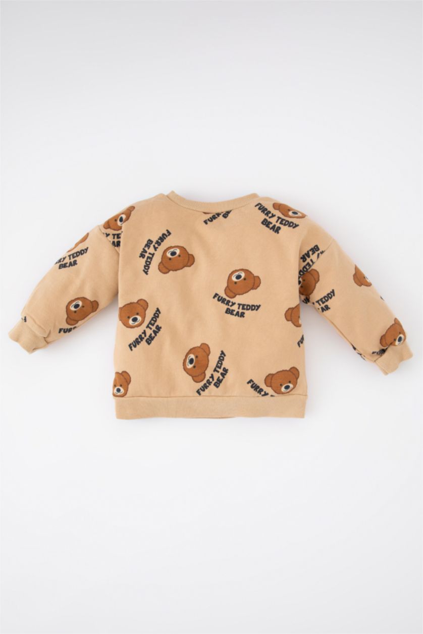 Baby Boy Beige Regular Fit Animal Crew Neck Sweatshirt