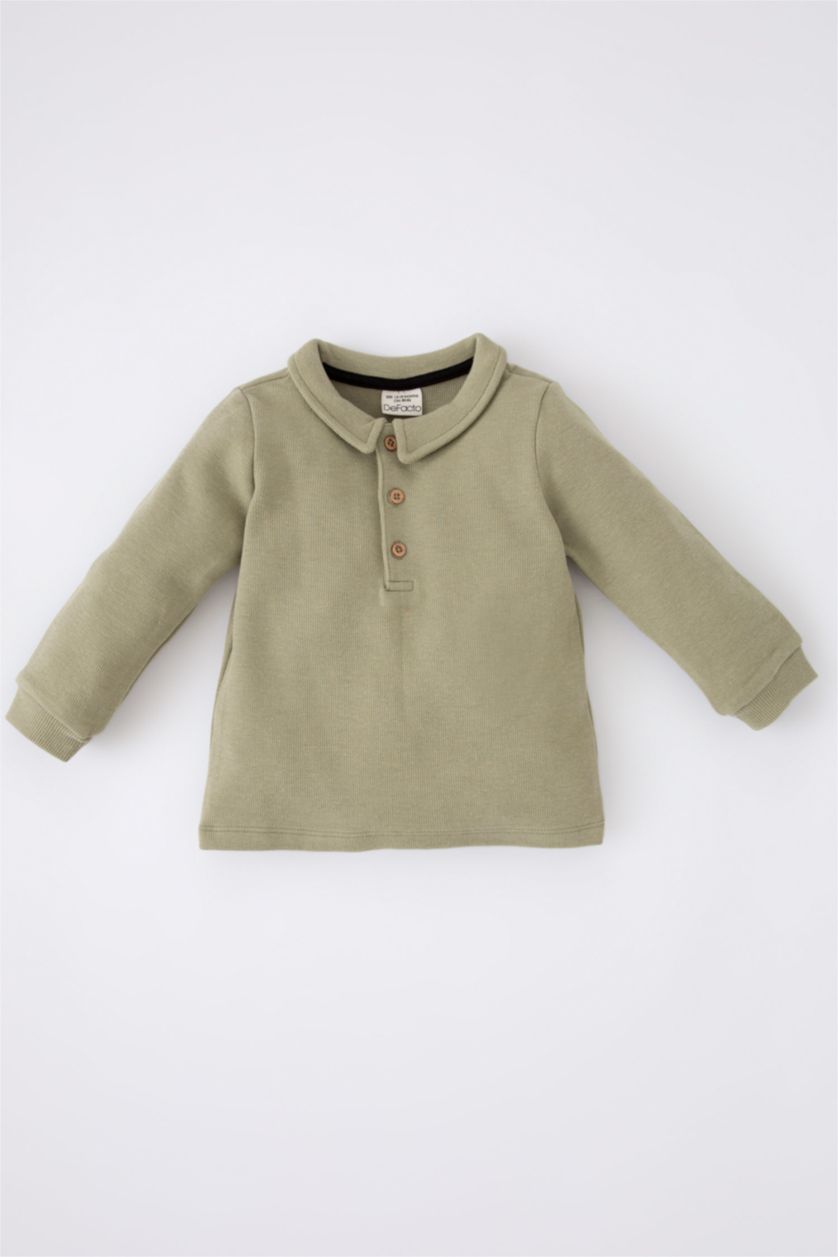BABY BOY Light Khaki Regular Fit Shirt Collar Sweatshirt