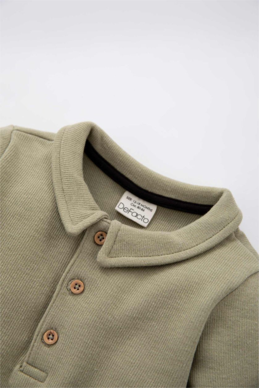 BABY BOY Light Khaki Regular Fit Shirt Collar Sweatshirt