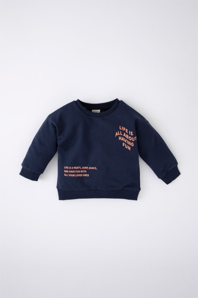 BÉBÉ GARÇON Indigo Sweat- Shirt Tissu Sweat Fin Coupe Régulière Col Ras Du Cou Slogan