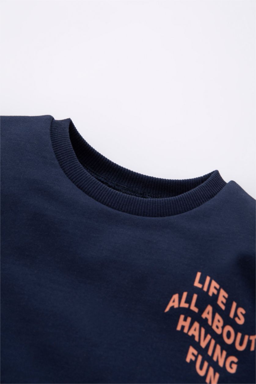 BÉBÉ GARÇON Indigo Sweat- Shirt Tissu Sweat Fin Coupe Régulière Col Ras Du Cou Slogan