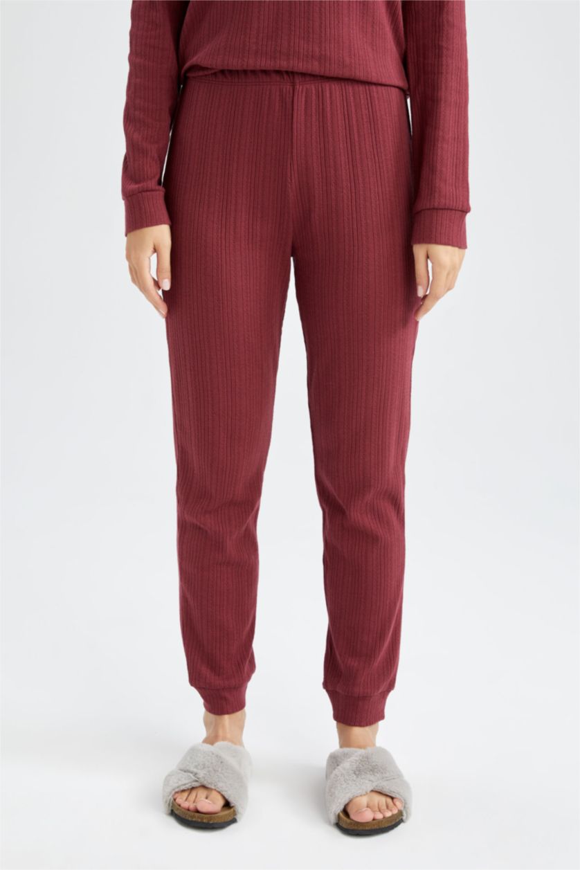 Woman Bordeaux Melange Regular Fit Knitted Bottoms