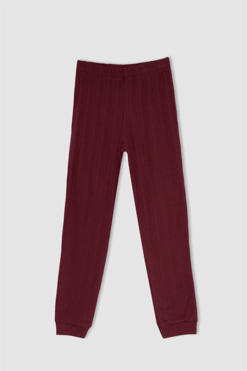 Woman Bordeaux Melange Regular Fit Knitted Bottoms