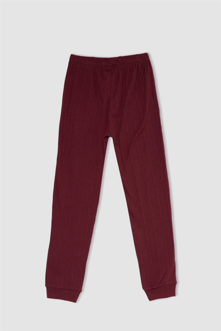 Woman Bordeaux Melange Regular Fit Knitted Bottoms