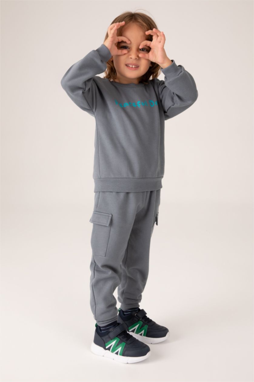 Baby Boy Grey 2 piece Regular Fit Crew Neck Slogan Set