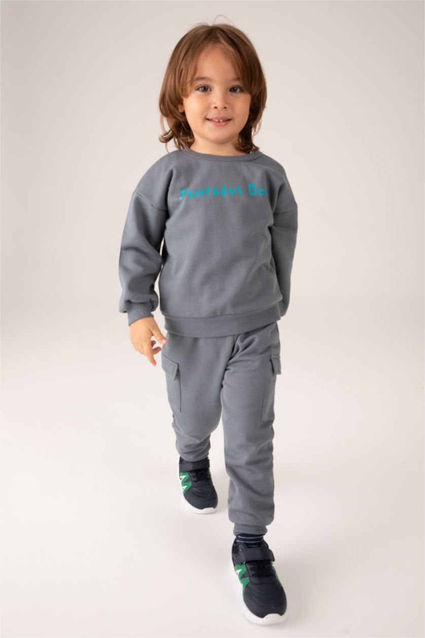 Baby Boy Grey 2 piece Regular Fit Crew Neck Slogan Set