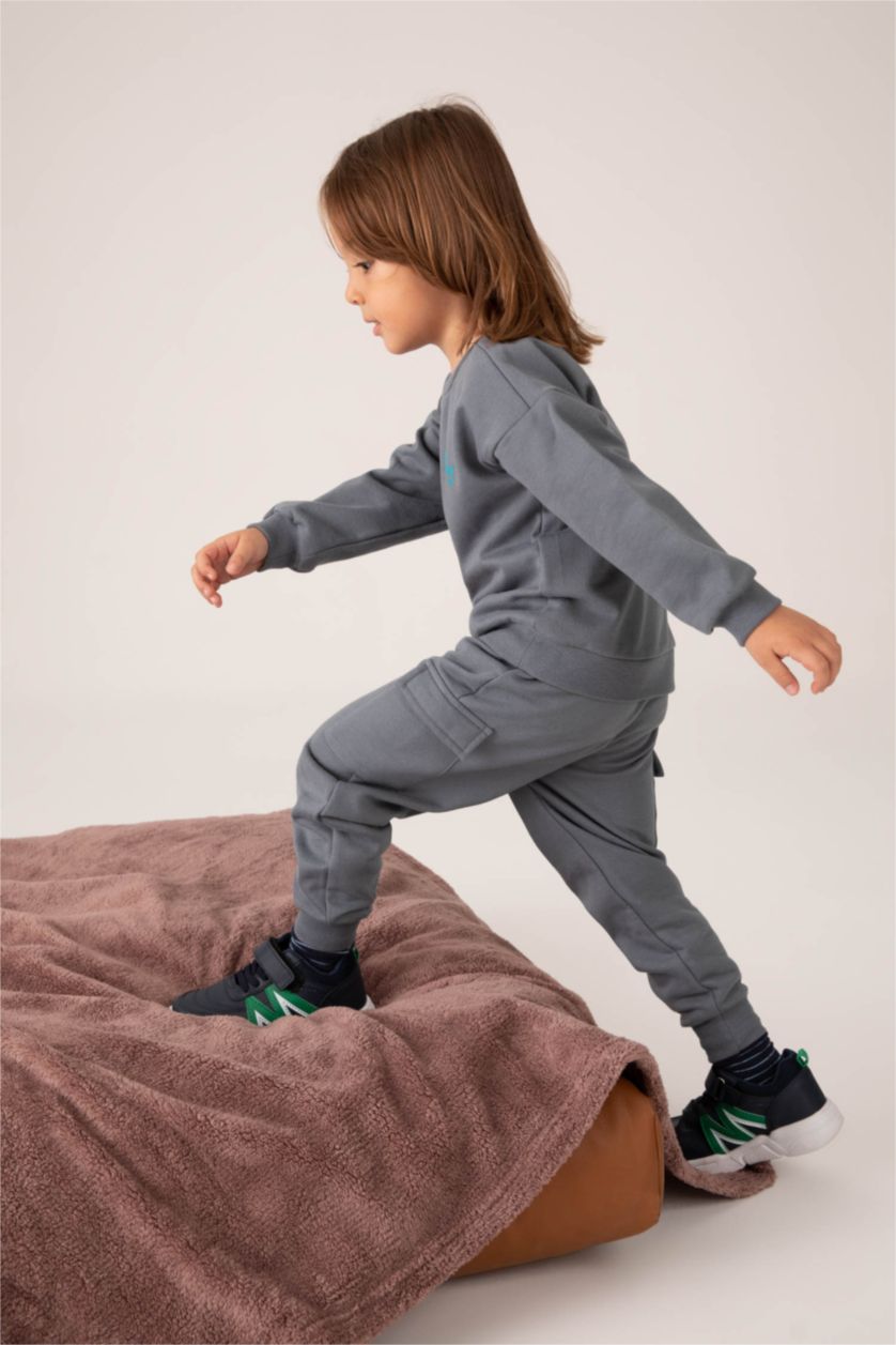 Baby Boy Grey 2 piece Regular Fit Crew Neck Slogan Set