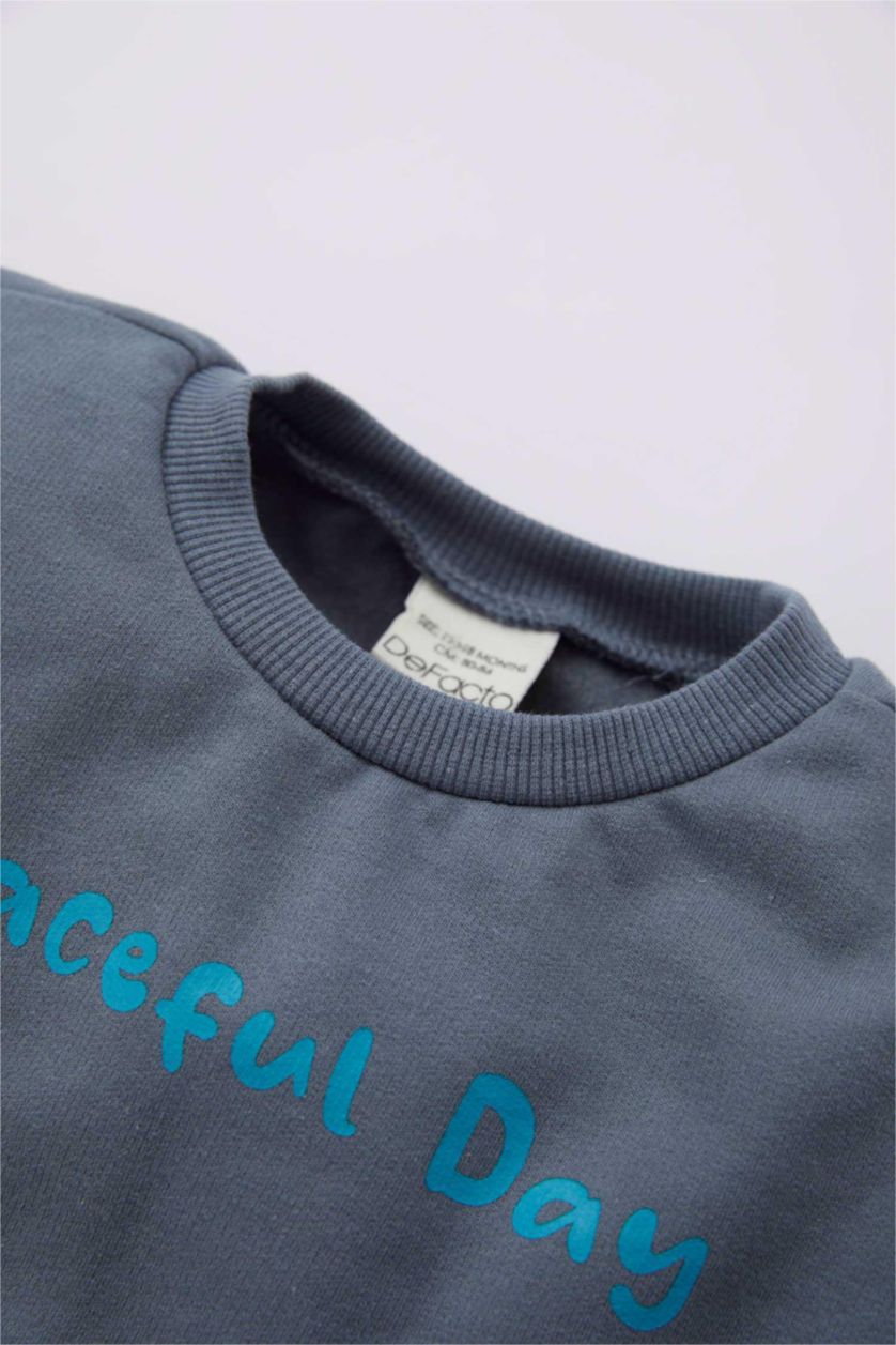 Baby Boy Grey 2 piece Regular Fit Crew Neck Slogan Set