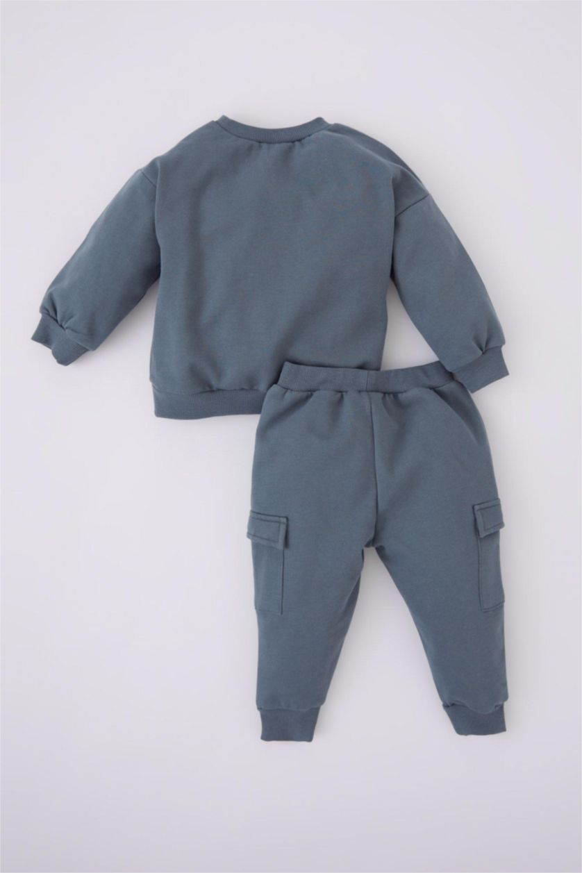 Baby Boy Grey 2 piece Regular Fit Crew Neck Slogan Set