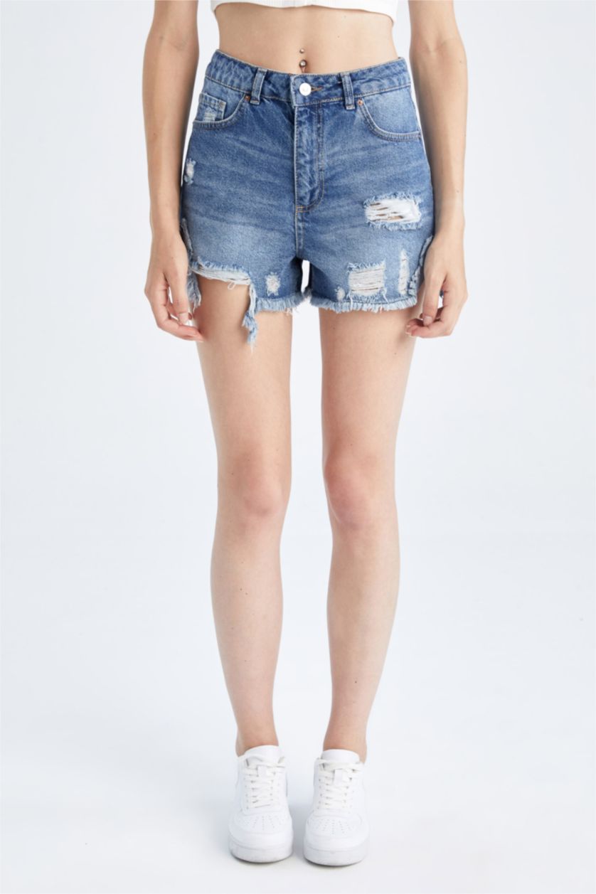 FEMME Bleu Short Coton Maman Coupe