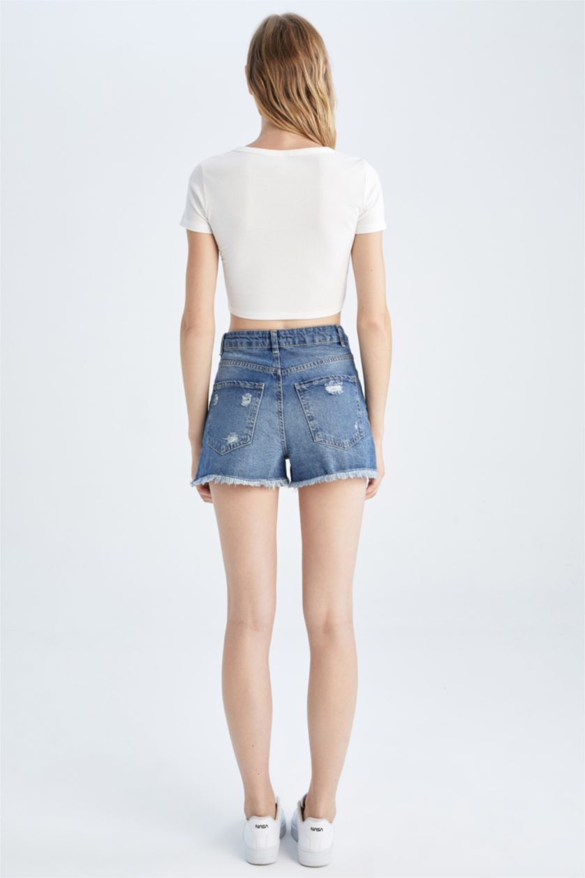 FEMME Bleu Short Coton Maman Coupe