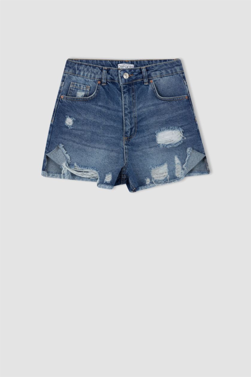 FEMME Bleu Short Coton Maman Coupe