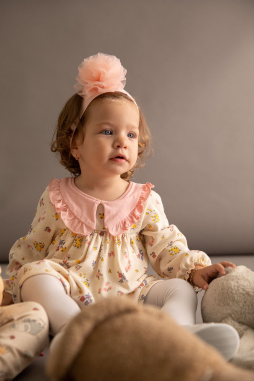 BÉBÉ FILLE Beige Ensemble En Tricot Grand col Fleur Manche Longue 2 BéBé Fille