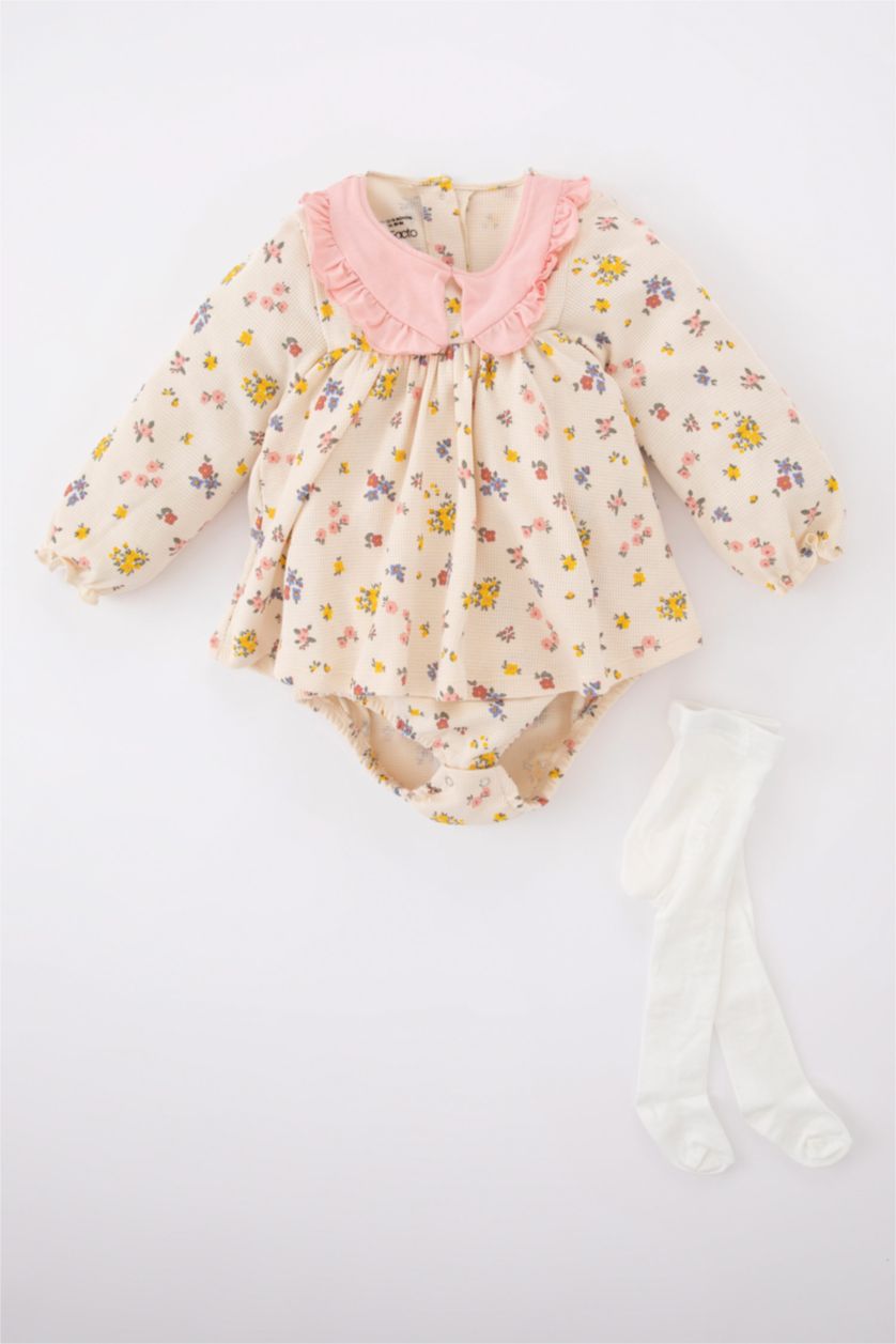BÉBÉ FILLE Beige Ensemble En Tricot Grand col Fleur Manche Longue 2 BéBé Fille