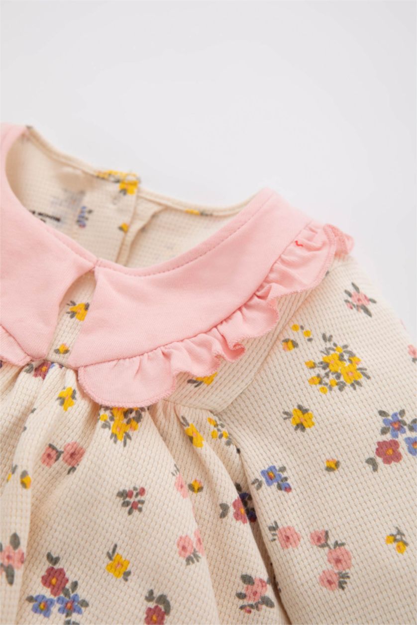 BÉBÉ FILLE Beige Ensemble En Tricot Grand col Fleur Manche Longue 2 BéBé Fille