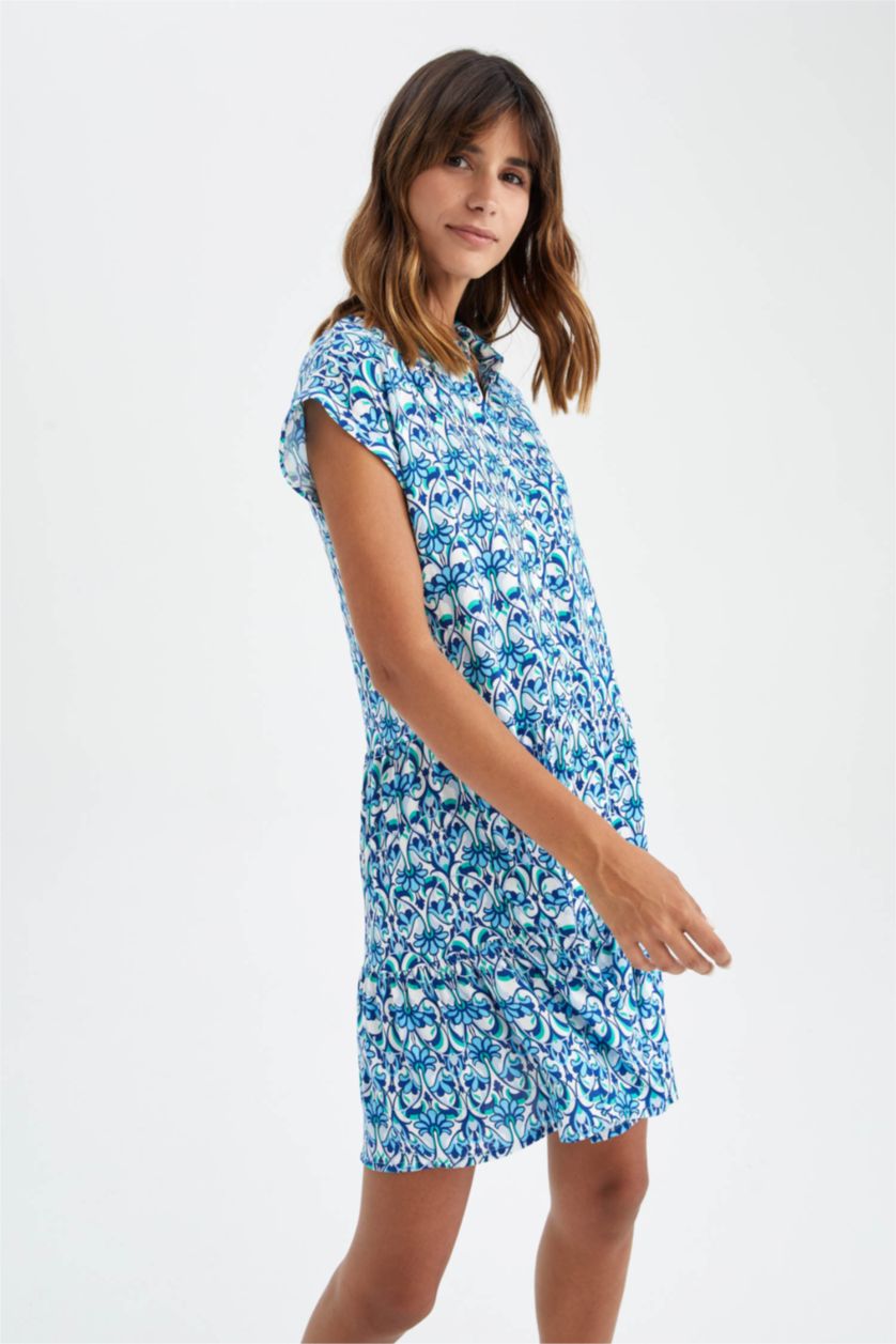 FEMME Bleu Mini robe à col chemise à motifs ethniques