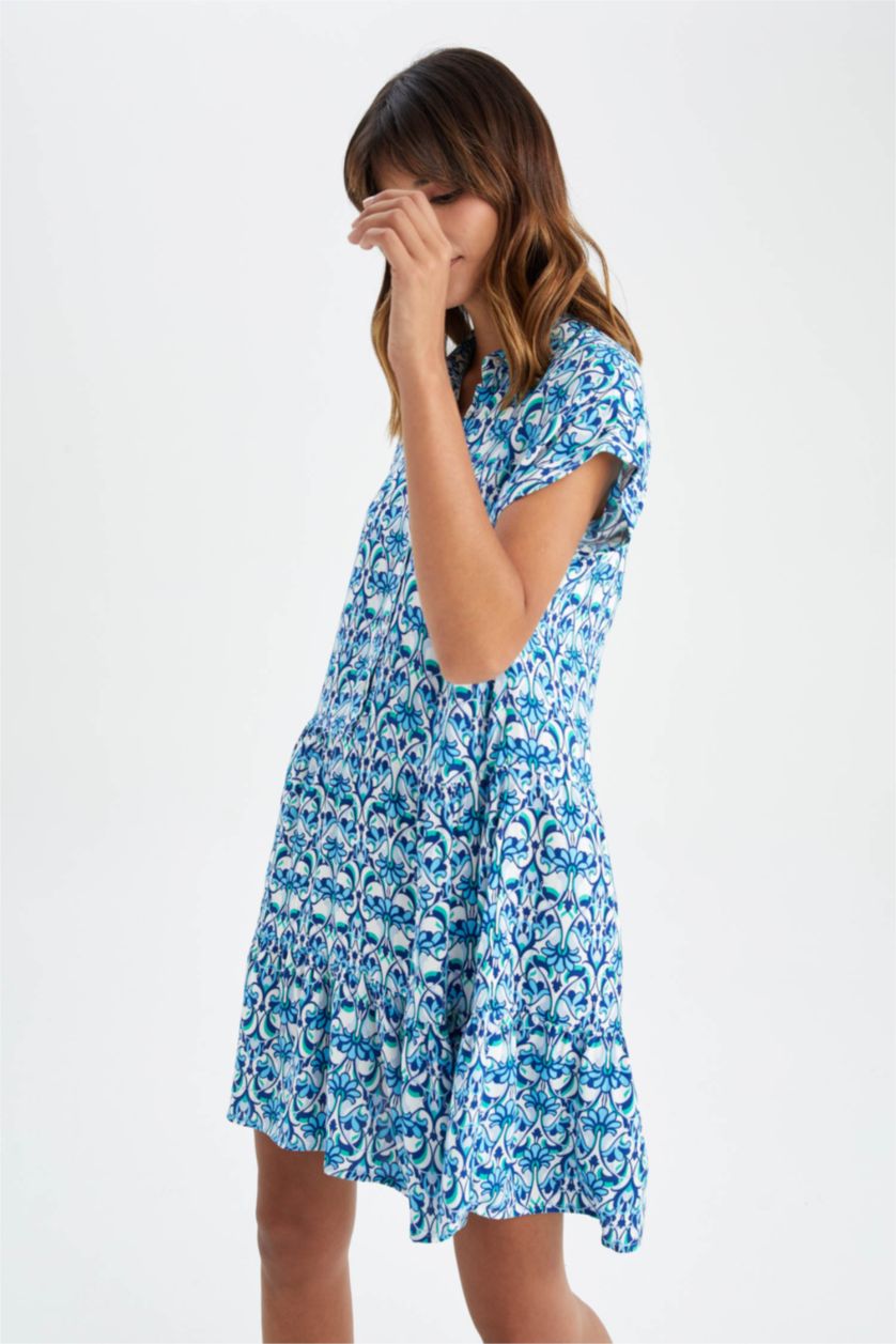 FEMME Bleu Mini robe à col chemise à motifs ethniques