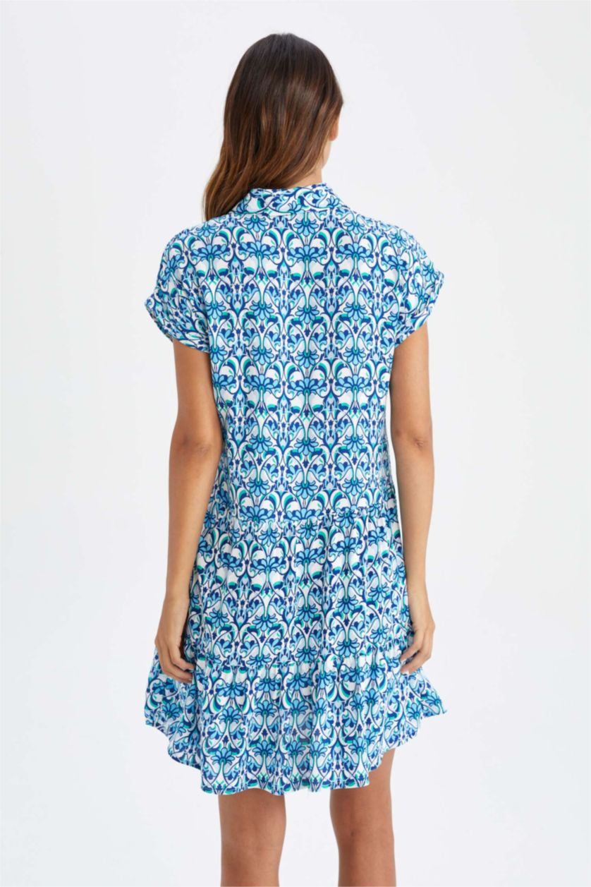 FEMME Bleu Mini robe à col chemise à motifs ethniques