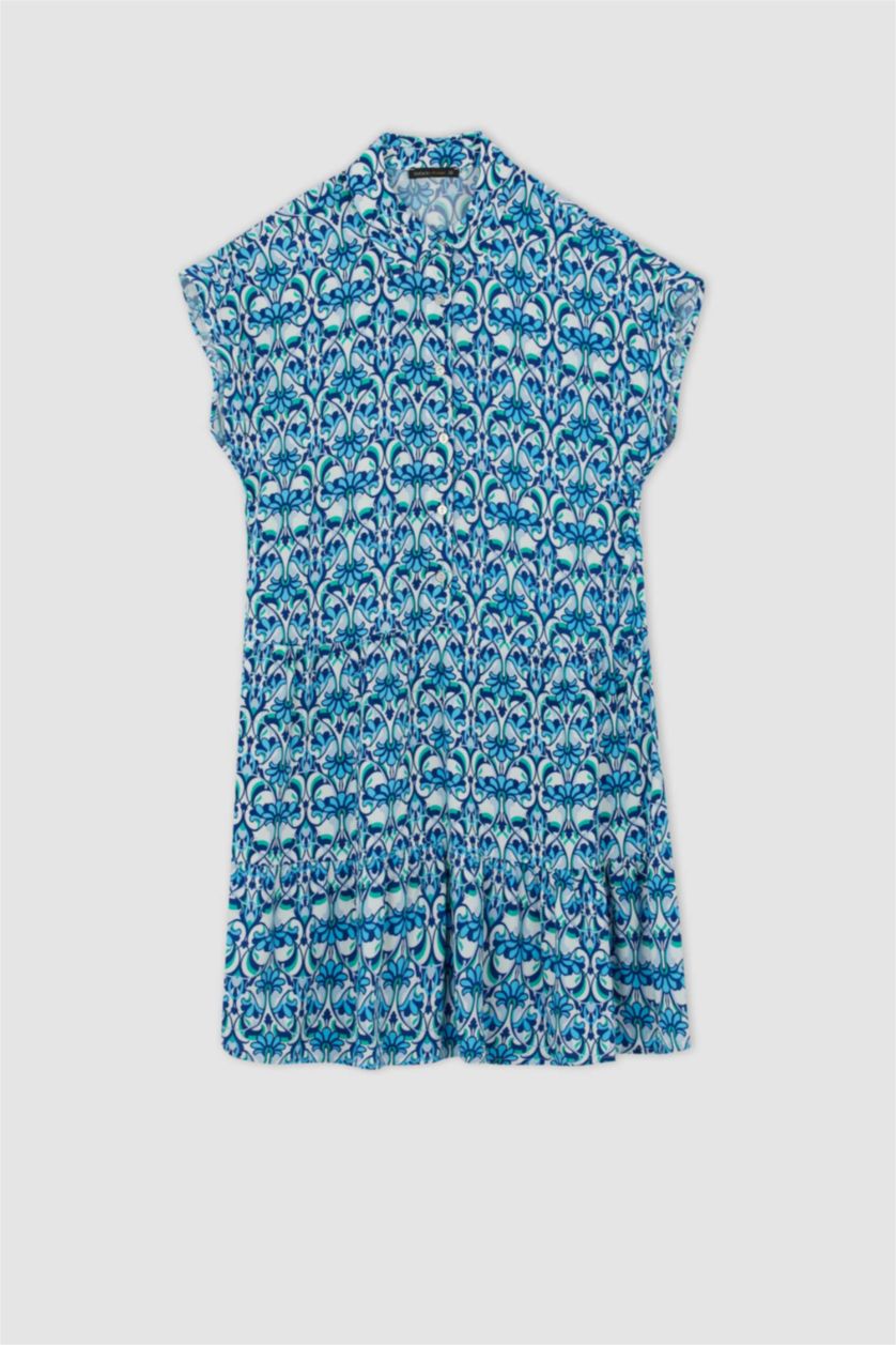 FEMME Bleu Mini robe à col chemise à motifs ethniques