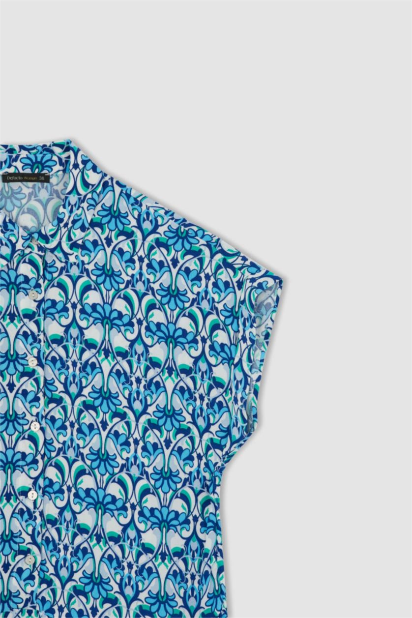 FEMME Bleu Mini robe à col chemise à motifs ethniques