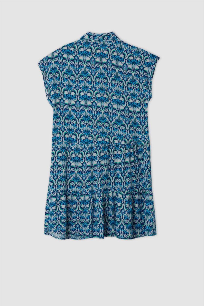 FEMME Bleu Mini robe à col chemise à motifs ethniques
