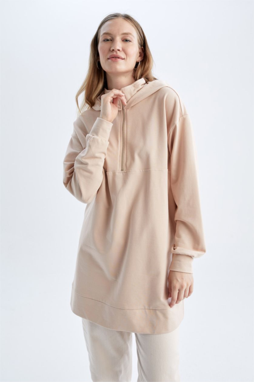 WOMAN Beige Relax Fit Thin Sweatshirt Fabric Sweat Tunic