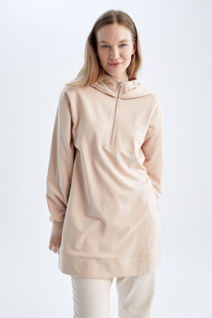 WOMAN Beige Relax Fit Thin Sweatshirt Fabric Sweat Tunic