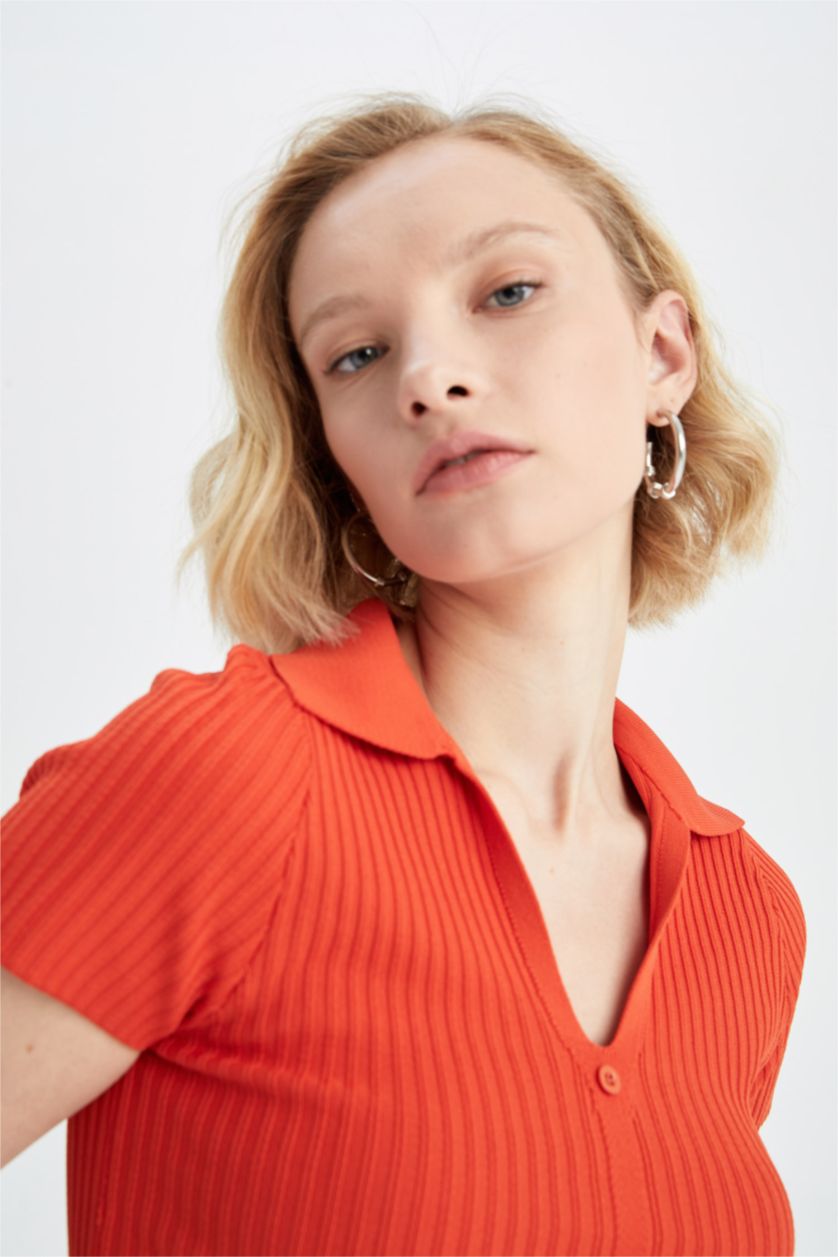 WOMAN Red Slim Fit Ribana Pullover