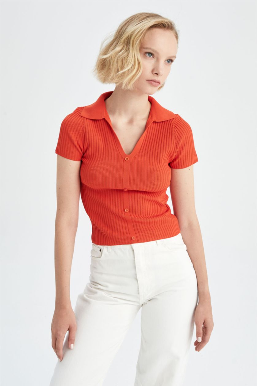 WOMAN Red Slim Fit Ribana Pullover