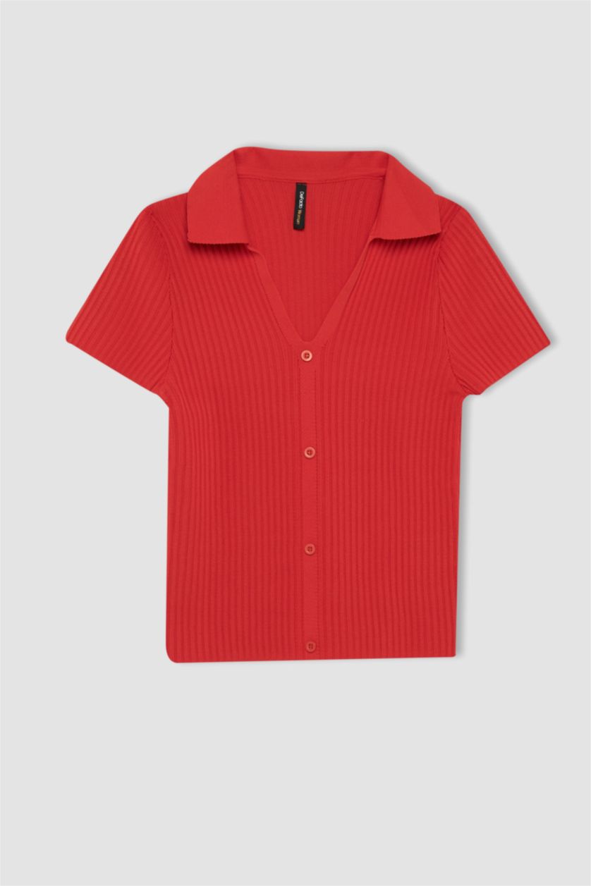 WOMAN Red Slim Fit Ribana Pullover