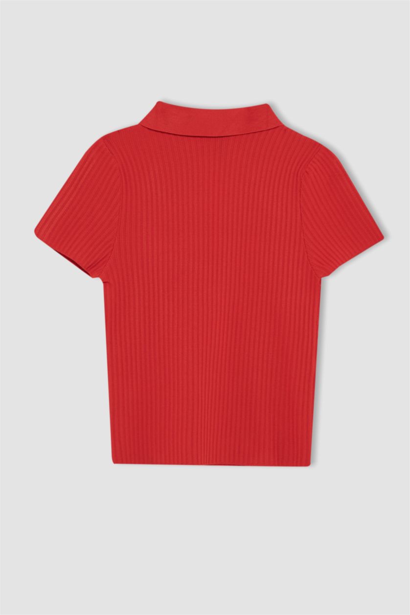 WOMAN Red Slim Fit Ribana Pullover