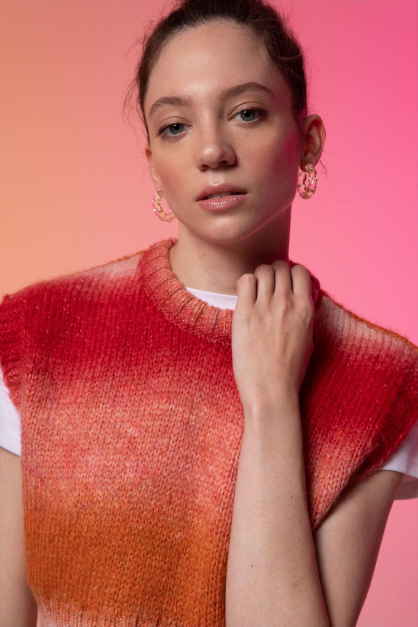 حريمي أحمر بلوفر كت قصة عادية برقبة مستديرة ملون