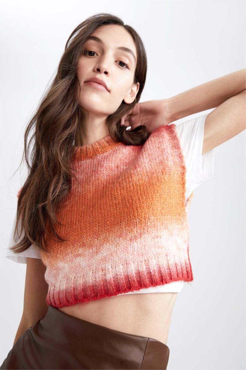 حريمي أحمر بلوفر كت قصة عادية برقبة مستديرة ملون